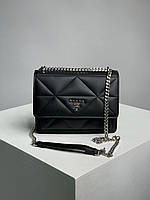 Женская сумка Prada Nappa Shoulder Bag Black (черная) KIS05067 стильная изящная гламурная сумочка на цепочке