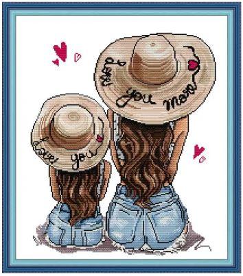 Набір для вишивання за нанесеною на канву схемою "Mother and Daughter Back ". AIDA 14CT printed 42*47 см