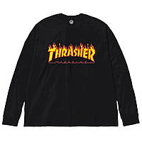 Чорний лонгслів Thrasher Flame Logo унісекс Трешер Трешер