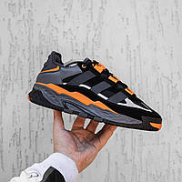 Мужские кроссовки Adidas NiteBall II (чёрные с оранжевым) демисезонные красивые кроссы на каждый день 2248