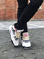 Мужские кроссовки Nike Air Jordan 4 Retro White Black (белые с чёрным и красным) спортивные кроссы PD7362