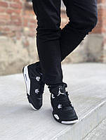 Мужские кроссовки Nike Air Jordan 4 Black/White (чёрно-белые) высокие демисезонные кроссы кожа PD7296 тренд