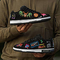 Мужские кроссовки Nike SB Dunk Low Pro QS Neckface (чёрные с разноцветными нашивками) модные кеды I1380 тренд