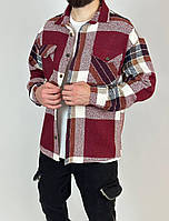 Мужская рубашка в клетку байковая (красная) 2408/9 модная и теплая премиум качество для парней тренд