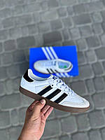Женские кроссовки Adidas Samba White Black (белые с чёрным) комфортные на мягком полиуретане S719 тренд
