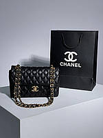 Женская сумка кросс-боди Chanel 2.55 Black Gold (черная) KIS04007 стильная сумочка на декоративной цепочке