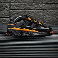 Мужские кроссовки Adidas NiteBall (чёрные с оранжевым) демисезонные повседневные красивые кроссы 2248 тренд