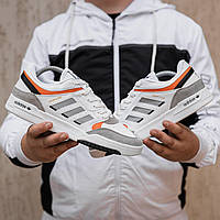 Мужские кеды Adidas Drop Step (белые с серым и оранжевым) стильные демисезонные повседневные кроссовки 2451