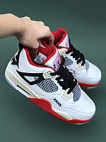 Мужские кроссовки Nike Air Jordan 4 Retro Red White (белые с красным и чёрным) демисезонные кроссы PD7361 топ