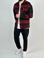 Чоловіча картата сорочка (чорна з червоним) 2408/13 модна та тепла преміум'якість house