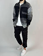 Мужская рубашка в клетку байковая (черная) 2408/12 стильная модная и теплая премиум качество для парня vkros