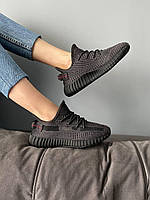 Жіночі кросівки Adidas Yeezy Boost 350 Black (чорні) легкі спортивні кроси шнурки рефлективн S408 house