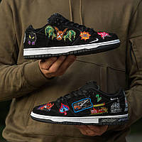 Мужские кроссовки Nike SB Dunk Low Pro QS Neckface (чёрные с разноцветными нашивками) модные кеды I1380 топ