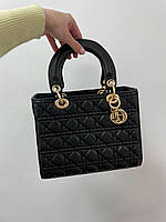 Женская подарочная сумка Christian Dior D-Lite Big Black Leather (черная) KIS03078 стильная Кристиан Диор