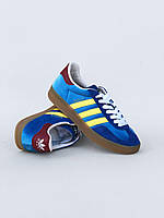 Женские кроссовки Adidas Gazelle x Gucci Blue (синие с желтым) яркие легкие спортивные замшевые кроссы 7564