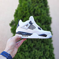 Мужские кроссовки Nike Air Jordan 4 (белые с серым и чёрным) демисезонные модные повседневные кроссы О10991