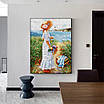 Набір для вишивання за нанесеною на канву схемою "Girl Holding Flowers By The Sea". AIDA 14CT printed 41*52 см, фото 11