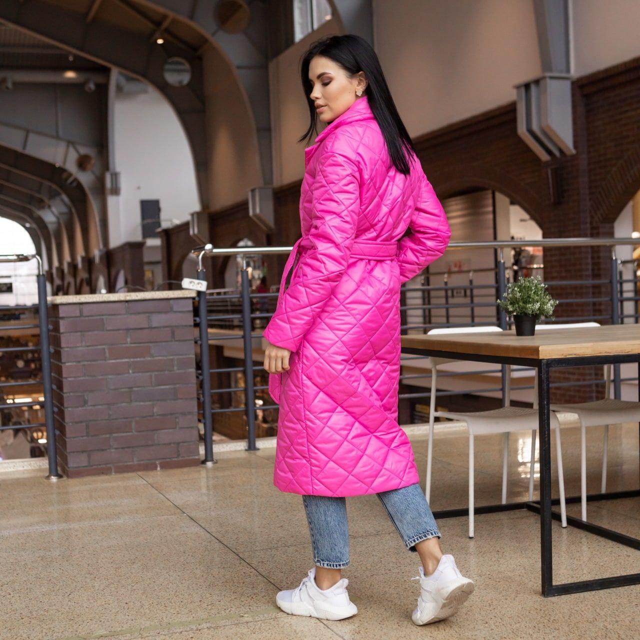 Стеганое женское демисезонное пальто Стокгольм плащевка на синтепоне розовое| Длинное стеганное пальто женское Фуксия, 52 - фото 8 - id-p1941560630