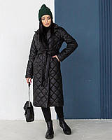 Стеганое женское демисезонное пальто Стокгольм плащевка на синтепоне розовое| Длинное стеганное пальто женское Черный, 40