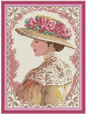Набір для вишивання за нанесеною на канву схемою "Elegant Lady With Hat". AIDA 14CT printed 19*28 см