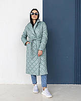 Стеганое женское демисезонное пальто Стокгольм плащевка на синтепоне розовое| Длинное стеганное пальто женское Оливка, 42