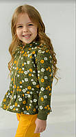 Кофта на девочку цвета хаки с цветочным принтом на молнии с капюшоном бренд Hard Kids