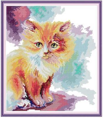 Набір для вишивання за нанесеною на канву схемою "Sunshine Kitten Cute". AIDA 14CT printed 29*33 см