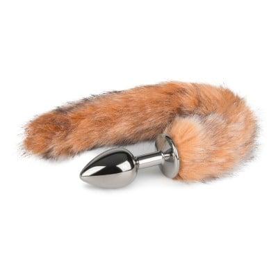 Анальна пробка з коричневим хвостиком лисиці Easytoys, металева, срібна, 6х2.6 см