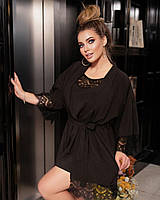 Жіночий комплект: короткий халат і спокуслива нічна сорочка-пеньюар з мереживом, батал великі розміри