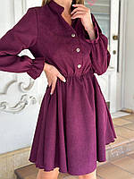 Женское вельветовое пышное платье с длинными рукавами