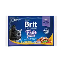 Влажный корм для котов Brit Premium Cat Fish Plate Рыбная тарелка (ассорти из 2 вкусов) 4 шт х 100 г Акция