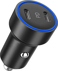 Автомобільний зарядний пристрій, 2 USB-C, 40Вт, PD, чорний  (код 134489)