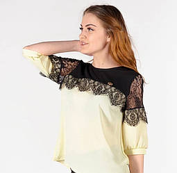 Жіночі блузки — 4173-ді — Стильна двоколірна блуза з мереживом