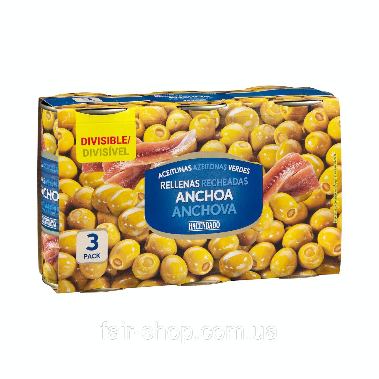Оливки Hacendado Manzanilla olives stuffed with anchovies Hacendado, 3x0.15 кг., оригінал. Доставка з США/ЄС протягом 14 днів, фото 1