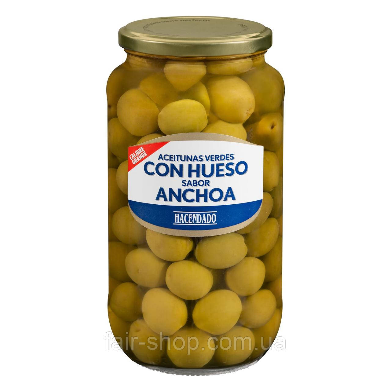 Оливки Hacendado Anchovy-flavoured unpitted manzanilla olives Hacendado, 935 гр., оригінал. Доставка з США/ЄС протягом 14 днів, фото 1