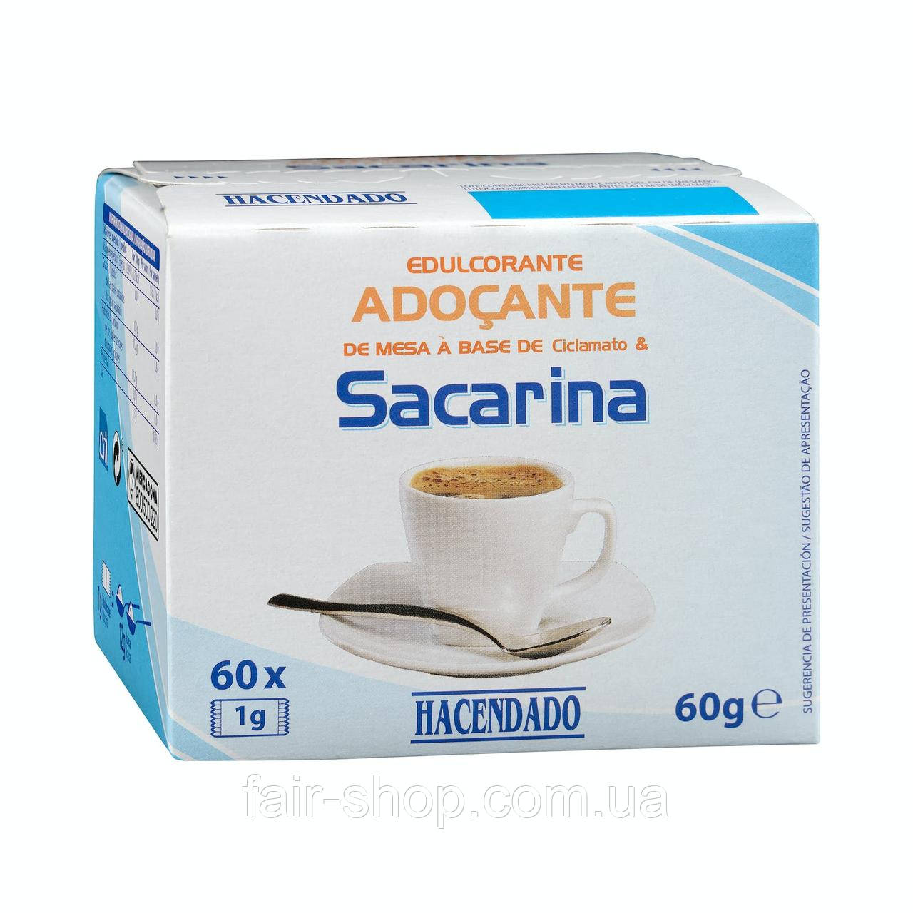 Замінник цукру Hacendado Saccharin sweetener sachets Hacendado, 60 гр., оригінал. Доставка з США/ЄС протягом 14 днів, фото 1