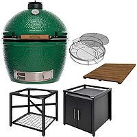 Комплект Big Green Egg Гриль XLarge + Решетка на 5 уровней + Каркас стола + Модульный стол + Полка для стола