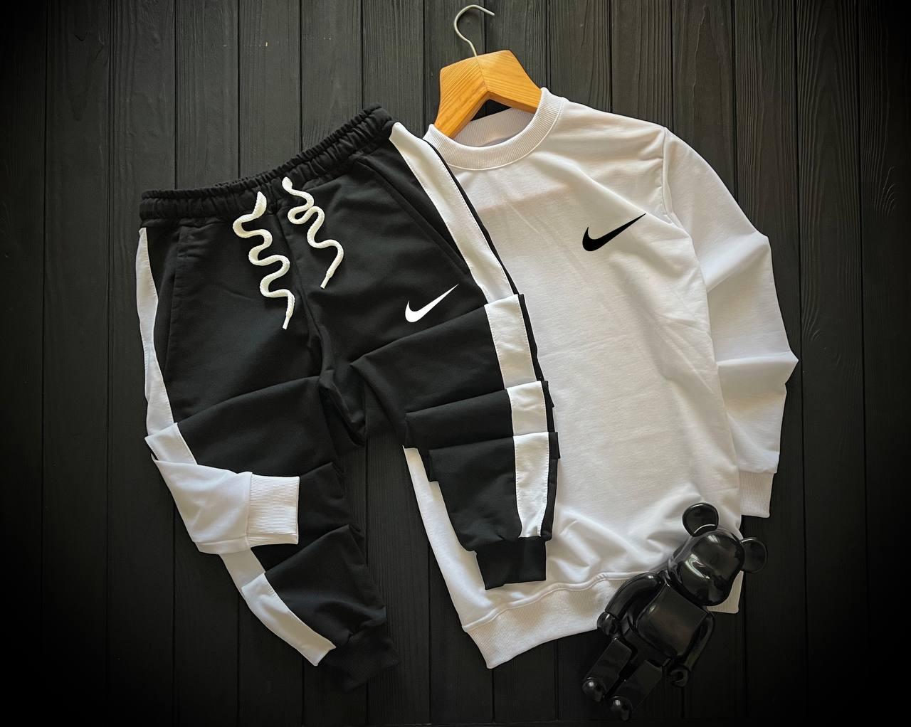 Спортивний костюм Nike чоловічий осінній весняний чорно-білий трикотажний найк світшот штани весна осінь