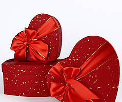 Набір подарункових коробок Серця червоні з золотом, 3шт/уп