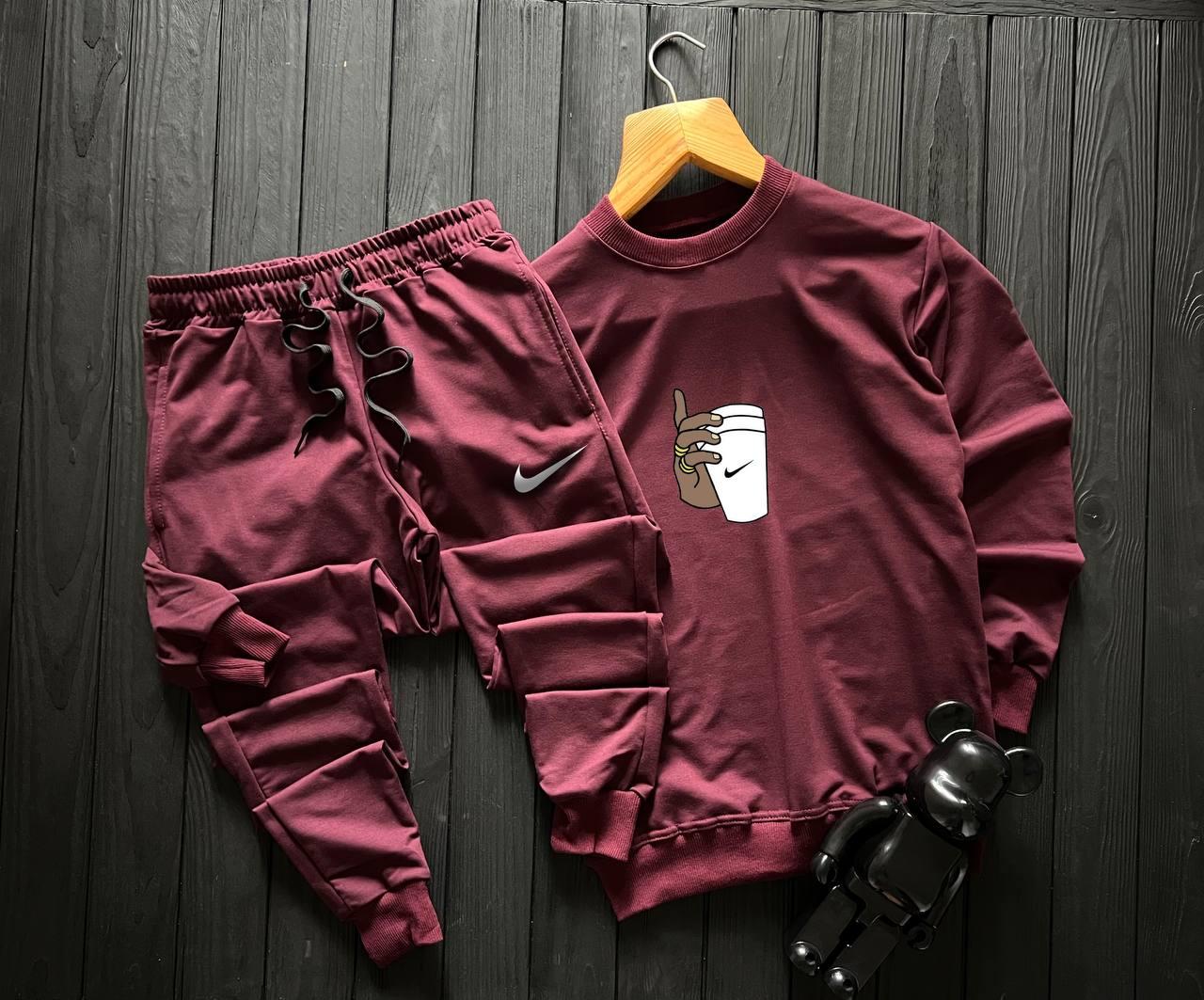 Спортивний костюм чоловічий Nike coffee трикотажний весняний осінній кофта штани весна осінь найк бордовий