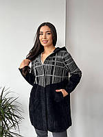 Шерстяное женское стильное пальто №382 Черно-серое