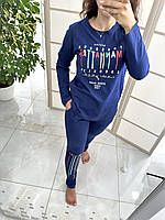 Хлопковая Пижама женская 42/44/46/48/50 комплект штаны с футболкой длинный рукав Vienetta (Турция)