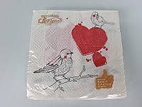 Двухслойная салфетка на свадьбу (ЗЗхЗЗ, 16шт) La Fleur Влюбленные птички (996) (1 пачка)