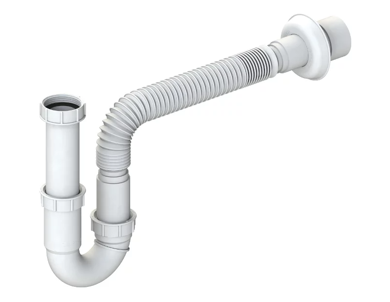 Сифон прямоточний V-подібної форми для кухонної мийки з гофрою