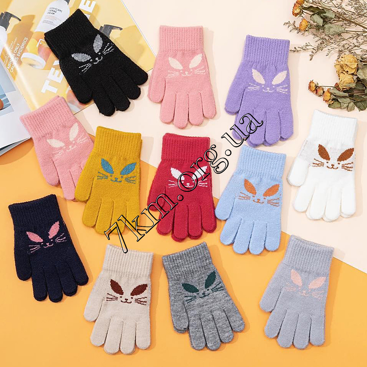 Рукавички дитячі з начосом для дівчаток 4-6 років "Зая" Оптом 0835 S, фото 1