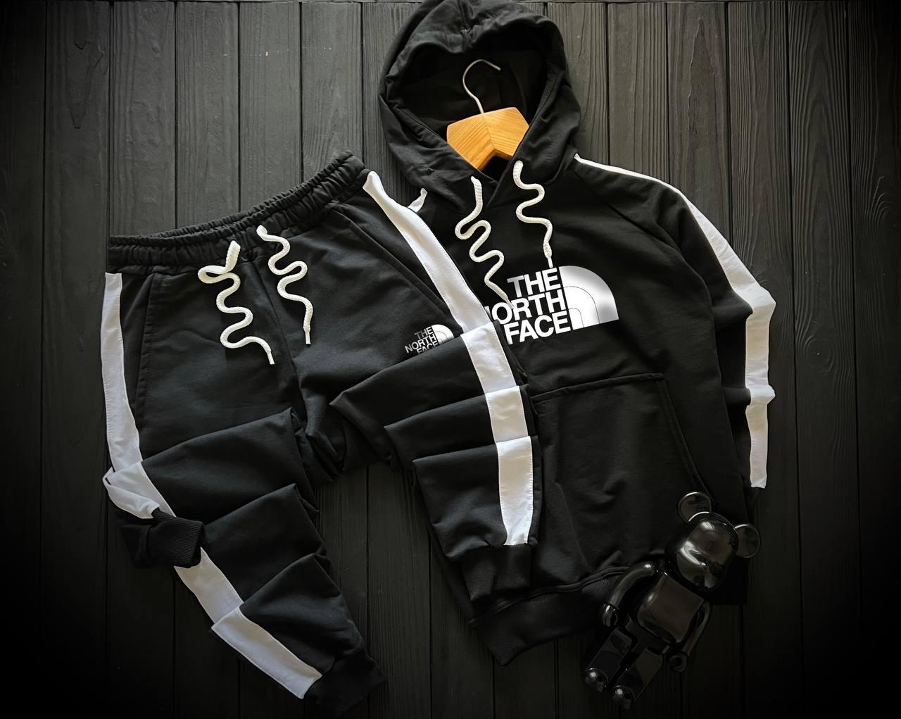 Спортивний костюм The North Face чоловічий весняний осінній чорний з лампасами худі штани Tnf весна осінь Тнф