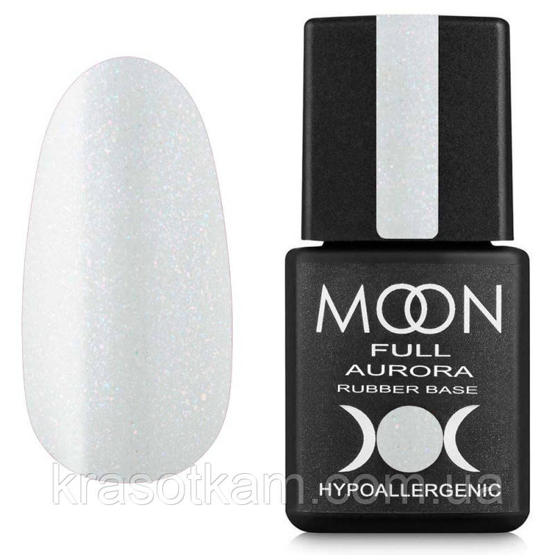 Кольорова база Moon Ful Rubber Base Aurora No2001 біла з дрібним шимером, 8 мл.