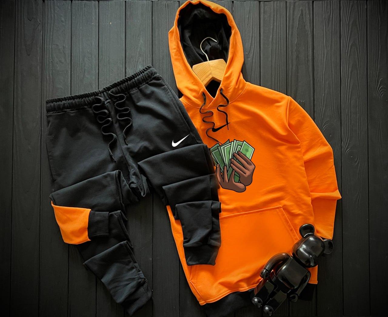 Спортивний костюм чоловічий весняний осінній Nike Cash Money оранжевий худі штани найк