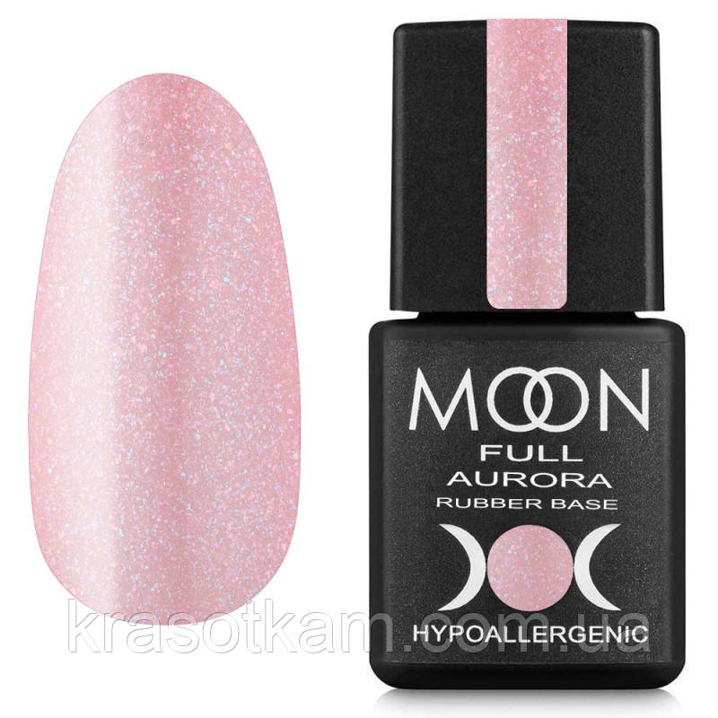 Кольорова база Moon Ful Rubber Base Aurora No2005 рожева з дрібним шимером, 8 мл.