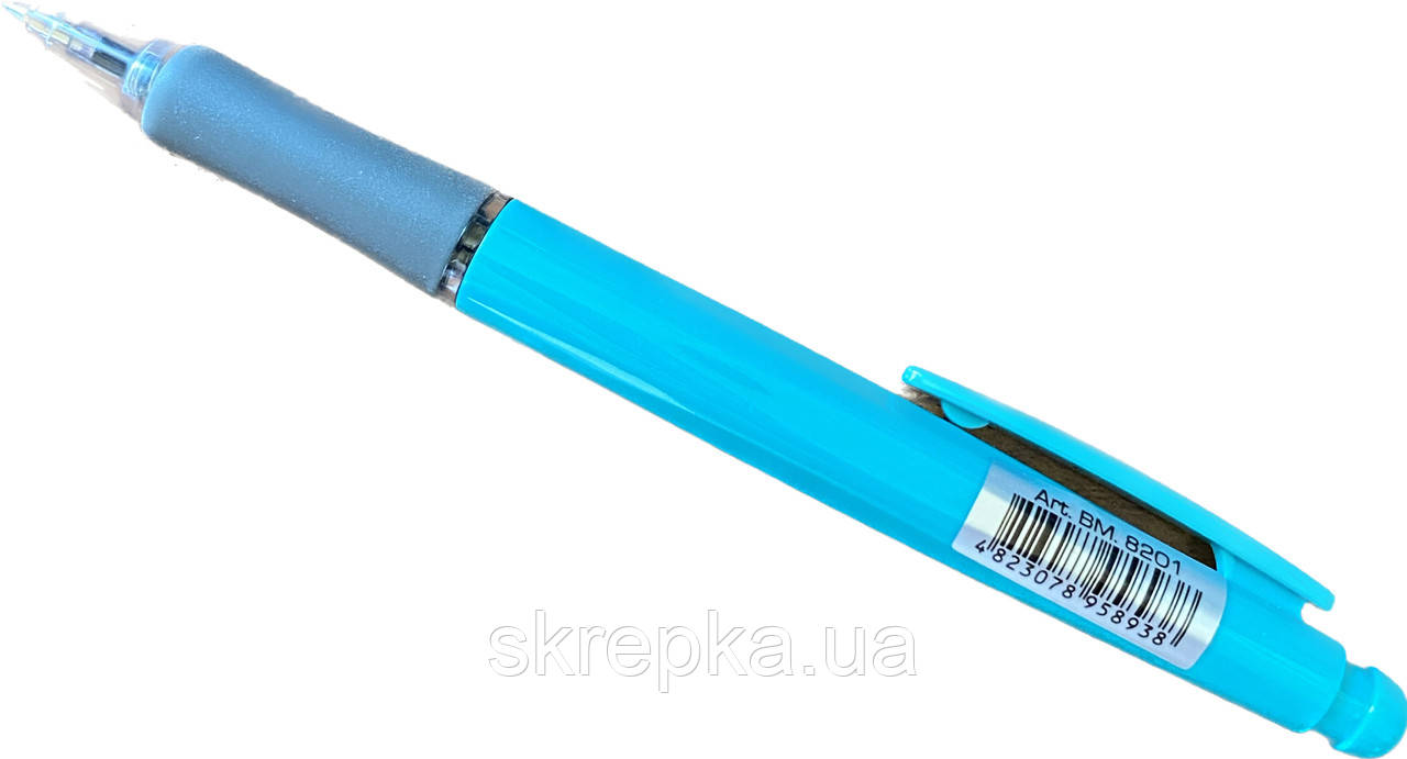 Ручка кулькова автоматична Buromax 8201 SOLID 0,7 мм пласт.корпус гумов.грип сині чорнила